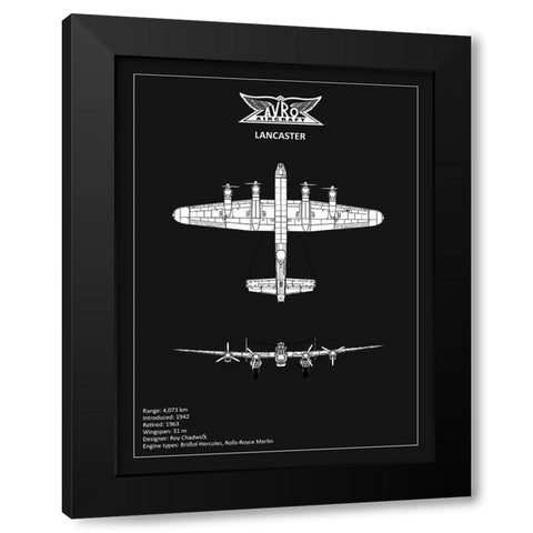 BP Avro Lancaster Black  Black Modern Wood Framed Art Print by Rogan, Mark