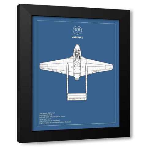 BP de-Havilland Vampire  Black Modern Wood Framed Art Print with Double Matting by Rogan, Mark
