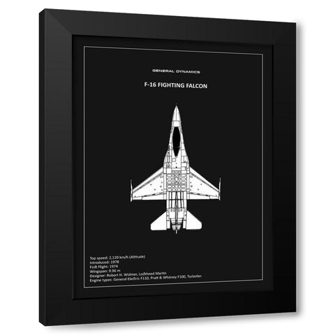 BP F-16 Fighting Falcon Black  Black Modern Wood Framed Art Print with Double Matting by Rogan, Mark