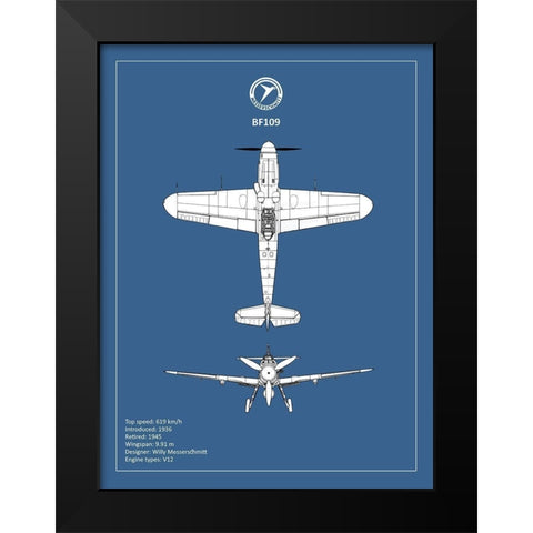 BP Messerschmitt ME 109  Black Modern Wood Framed Art Print by Rogan, Mark