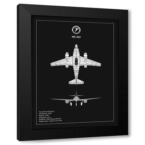 BP Messerschmitt ME262 Black  Black Modern Wood Framed Art Print with Double Matting by Rogan, Mark