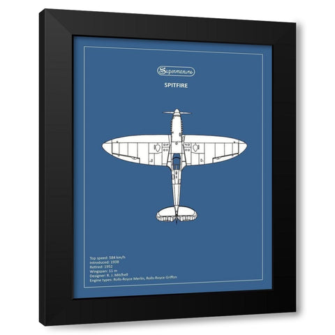 BP Supermarine Spitfire  Black Modern Wood Framed Art Print by Rogan, Mark