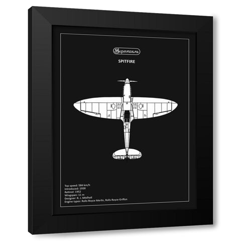 BP Supermarine Spitfire Black  Black Modern Wood Framed Art Print with Double Matting by Rogan, Mark