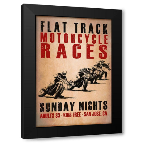 Flat Track Racers Black Modern Wood Framed Art Print by Rogan, Mark