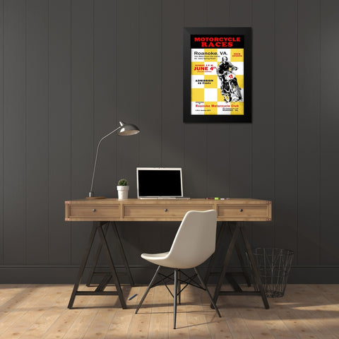 Motorcycle Hill Climb Black Modern Wood Framed Art Print by Rogan, Mark