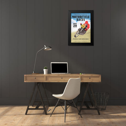 Motor-Cycle Races Roanoke Black Modern Wood Framed Art Print by Rogan, Mark
