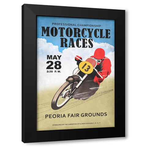 Motor-Cycle Races Roanoke Black Modern Wood Framed Art Print by Rogan, Mark