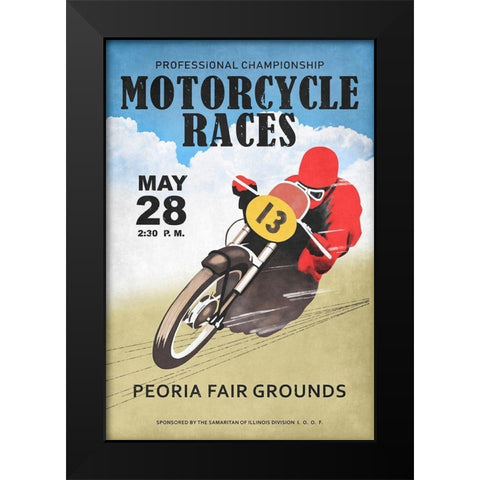 Motor-Cycle Races Roanoke Black Modern Wood Framed Art Print by Rogan, Mark