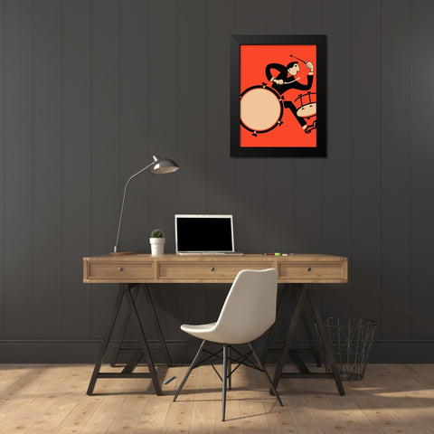 The Drummer Black Modern Wood Framed Art Print by Rogan, Mark