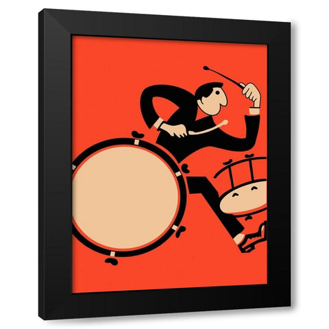The Drummer Black Modern Wood Framed Art Print by Rogan, Mark