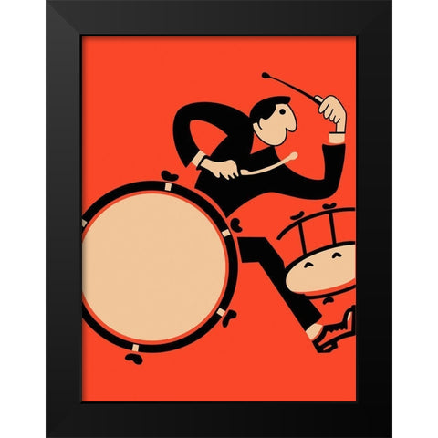 The Drummer Black Modern Wood Framed Art Print by Rogan, Mark