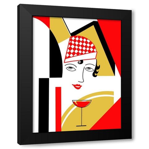 Girl And Drink Black Modern Wood Framed Art Print with Double Matting by Rogan, Mark