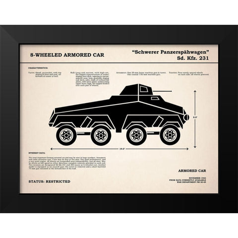 8 Wheeled Armored Car Black Modern Wood Framed Art Print by Rogan, Mark