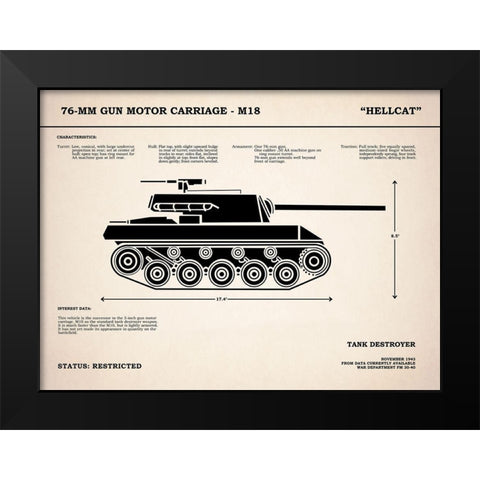 T70 76mm Gun Motor Carriage Black Modern Wood Framed Art Print by Rogan, Mark