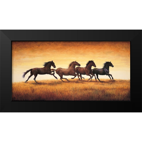Stallions at Sunset Black Modern Wood Framed Art Print by Vargas, Ricardo
