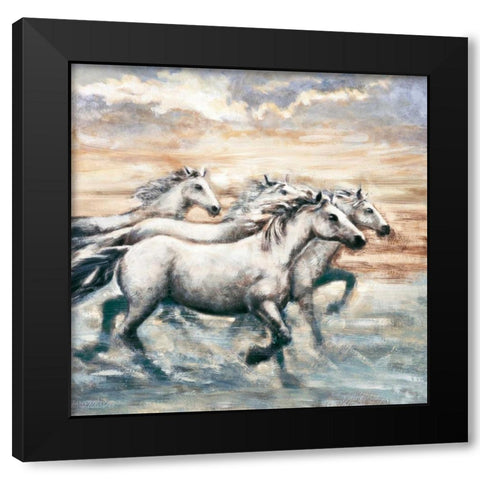 Running Horses II Black Modern Wood Framed Art Print with Double Matting by Steele, Ralph