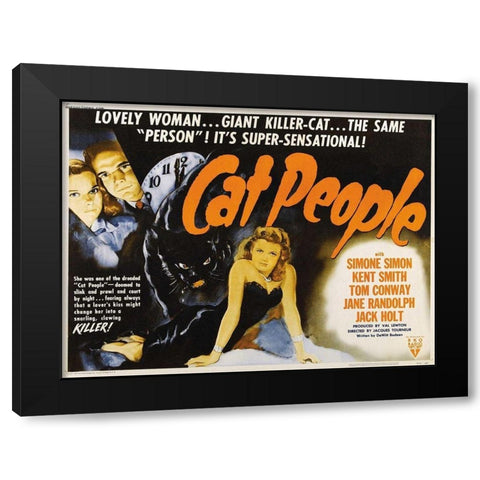 Cat People Black Modern Wood Framed Art Print with Double Matting by Anonymous