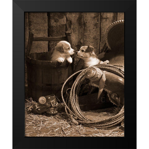 How Bout A Kiss Black Modern Wood Framed Art Print by Dawson, Robert