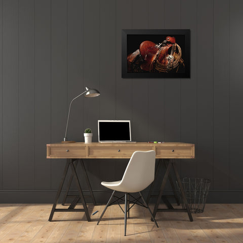 Old Macs Gear Black Modern Wood Framed Art Print by Dawson, Robert