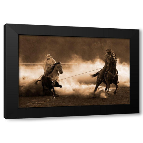 Roping on the Ranch ~ Sepia Black Modern Wood Framed Art Print with Double Matting by Dawson, Robert