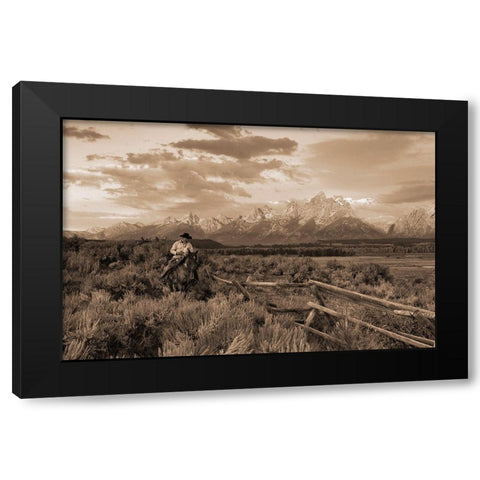 Ridin Fences I sepia Black Modern Wood Framed Art Print with Double Matting by Dawson, Robert