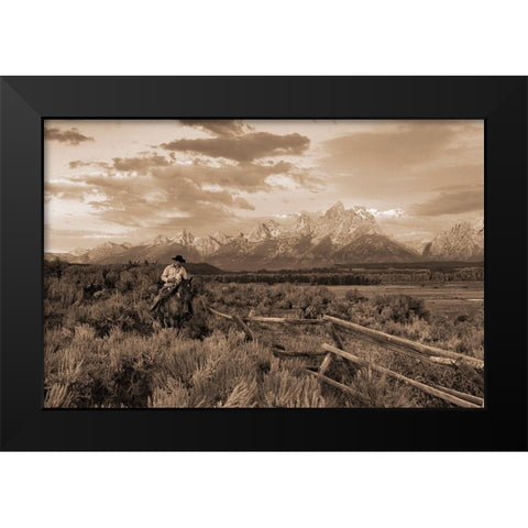 Ridin Fences I sepia Black Modern Wood Framed Art Print by Dawson, Robert