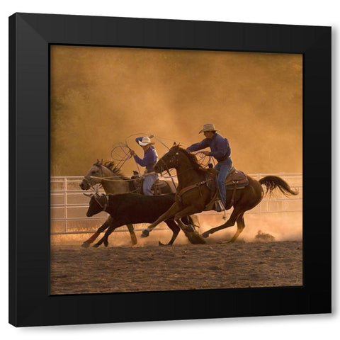 Roping on the Ranch II Black Modern Wood Framed Art Print with Double Matting by Dawson, Robert