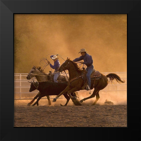 Roping on the Ranch II Black Modern Wood Framed Art Print by Dawson, Robert