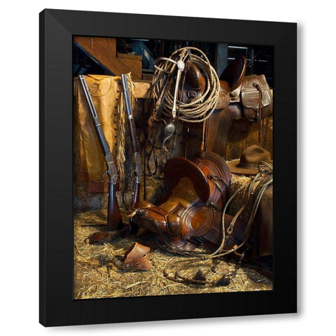 Ranchers Tack Room Black Modern Wood Framed Art Print with Double Matting by Dawson, Robert