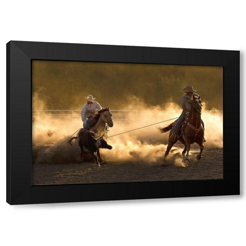 Ropin on the Ranch Black Modern Wood Framed Art Print with Double Matting by Dawson, Robert