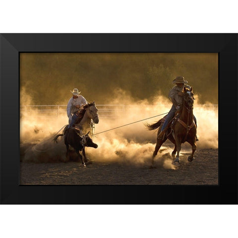 Ropin on the Ranch Black Modern Wood Framed Art Print by Dawson, Robert