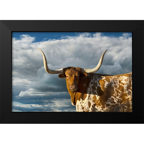 Texas Longhorn ~ Color Black Modern Wood Framed Art Print by Dawson, Robert