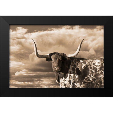 Texas Longhorn ~ Sepia Black Modern Wood Framed Art Print by Dawson, Robert