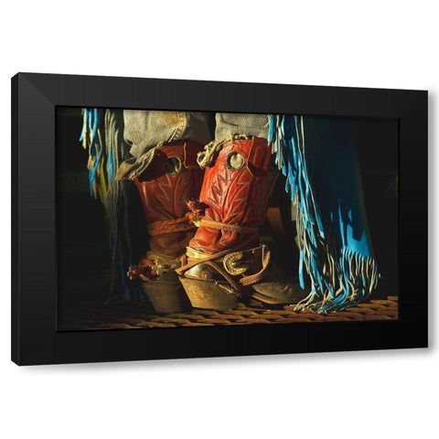 Work Boots Black Modern Wood Framed Art Print with Double Matting by Dawson, Robert