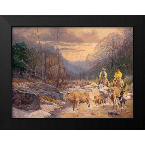 Early Morning Ride Black Modern Wood Framed Art Print by Dudley, June