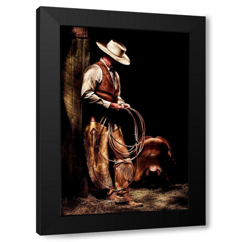 Cowboy With A Rope Black Modern Wood Framed Art Print with Double Matting by Dawson, Robert