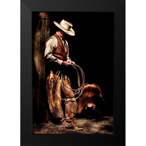 Cowboy With A Rope Black Modern Wood Framed Art Print by Dawson, Robert