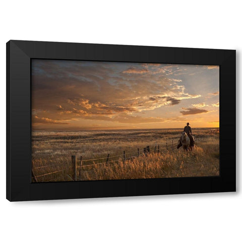 Sunset on the Prairie Black Modern Wood Framed Art Print with Double Matting by Dawson, Robert