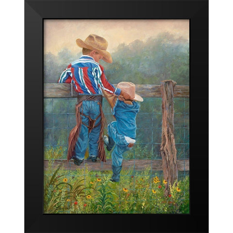 Cowboy Up Black Modern Wood Framed Art Print by Dudley, June