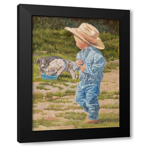Little Boy Blue Black Modern Wood Framed Art Print by Dudley, June