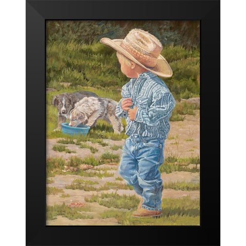 Little Boy Blue Black Modern Wood Framed Art Print by Dudley, June
