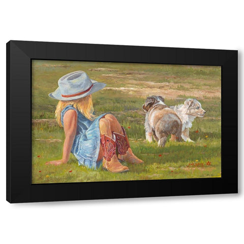 Red Boots and Puppies Black Modern Wood Framed Art Print with Double Matting by Dudley, June