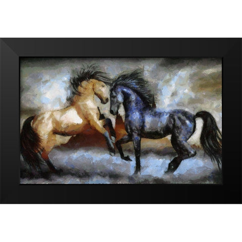 Horse Play I Black Modern Wood Framed Art Print by Bolokofsky, Ronald