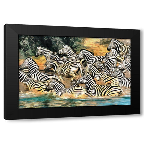 At the Drinking Hole Black Modern Wood Framed Art Print by Bolokofsky, Ronald