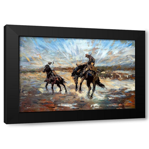 Buckin Bronco Black Modern Wood Framed Art Print with Double Matting by Bolokofsky, Ronald