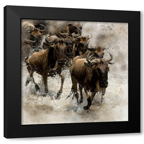 Crossing the River Black Modern Wood Framed Art Print with Double Matting by Bolokofsky, Ronald