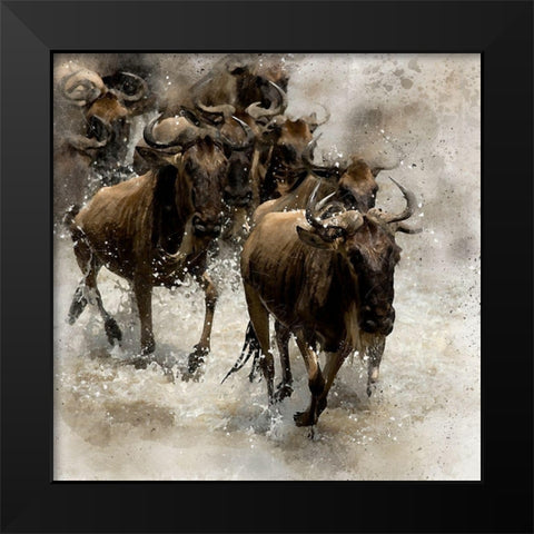 Crossing the River Black Modern Wood Framed Art Print by Bolokofsky, Ronald