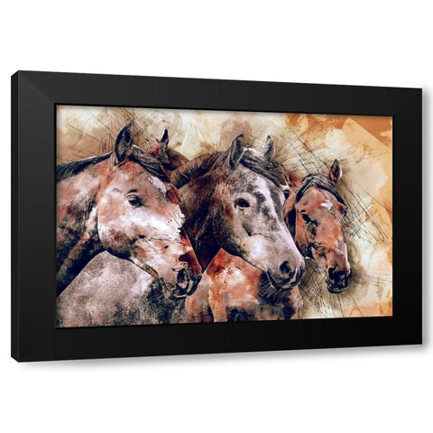 Horse Trio Black Modern Wood Framed Art Print by Bolokofsky, Ronald