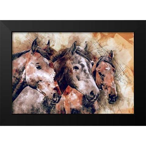 Horse Trio Black Modern Wood Framed Art Print by Bolokofsky, Ronald