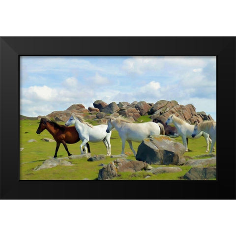 Wild Horses II Black Modern Wood Framed Art Print by Bolokofsky, Ronald